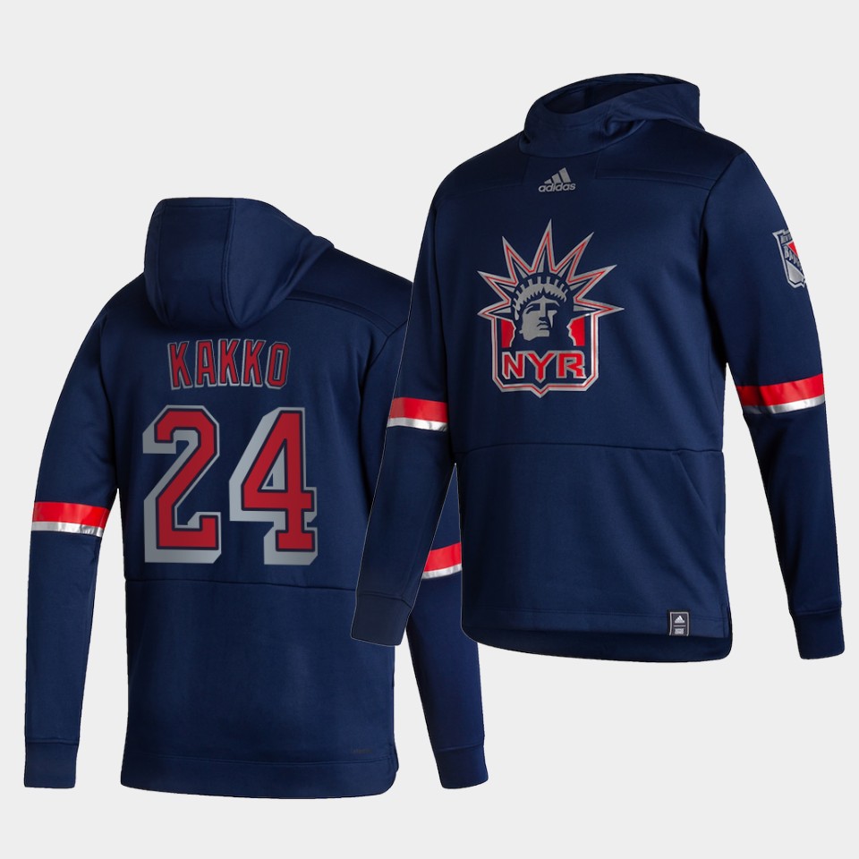 Men New York Rangers #24 Kakko Blue NHL 2021 Adidas Pullover Hoodie Jersey->new york rangers->NHL Jersey